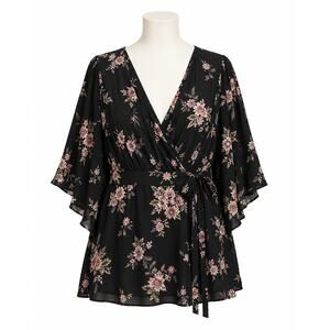 Torrid Floral Babydoll Surplice Black Boho Blouse - Size 4X
